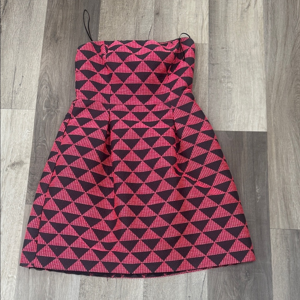 TRINA TURK Pink and Brown Geometric Strapless Dress